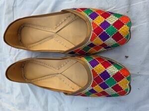 Handcrafted Traditional Indian Mojri Jutti Shoes Gold Thread Leather Boho 7